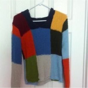 Color-block patchwork sweater with hood